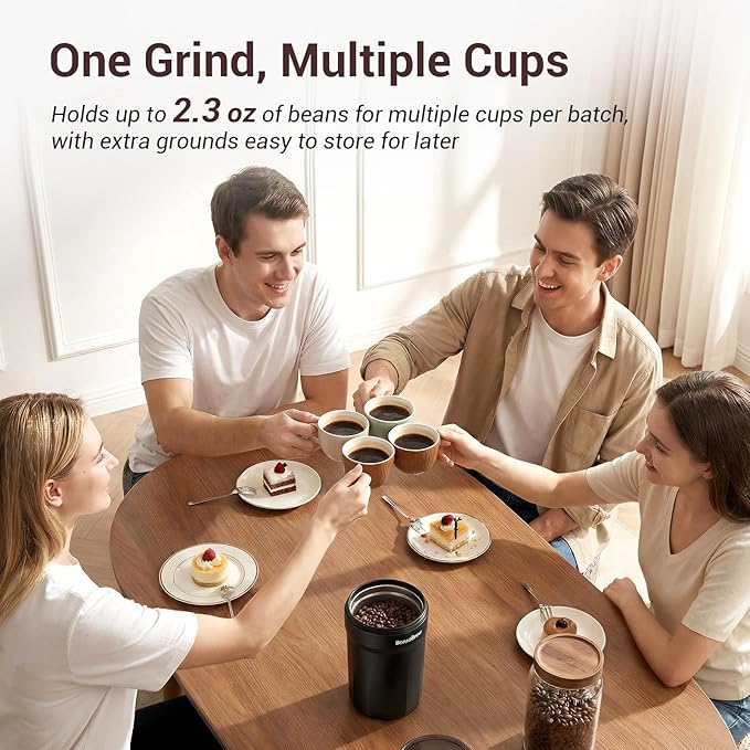 Electric Coffee Grinder, 180W Coffee and Spice Grinder for Coffee Beans, Herbs, Grains, Seeds - One Touch Safety Lid with Stainless Steel Blades - 2.5oz Capacity Includes Cleaning Brush