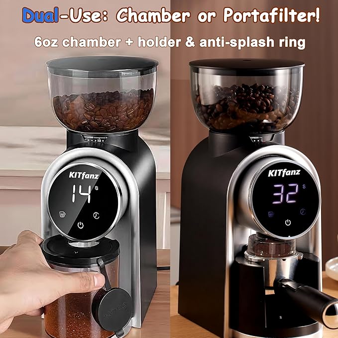 Electric Conical Burr Coffee Bean Grinder with 25 Precise Settings, Touchscreen Adjustable Electric Burr Mill with LED Screen, Organ-Style Powder Blower (Anti-static)