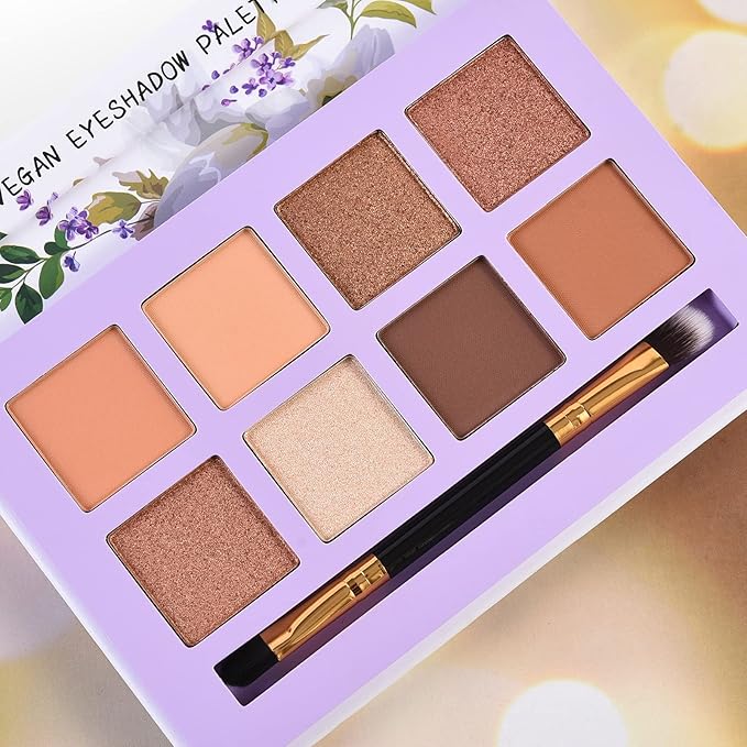 Matte Nude Eyeshadow Palette, 8 Shades High Pigmented Organic Long Lasting Vegan Palette with Brush