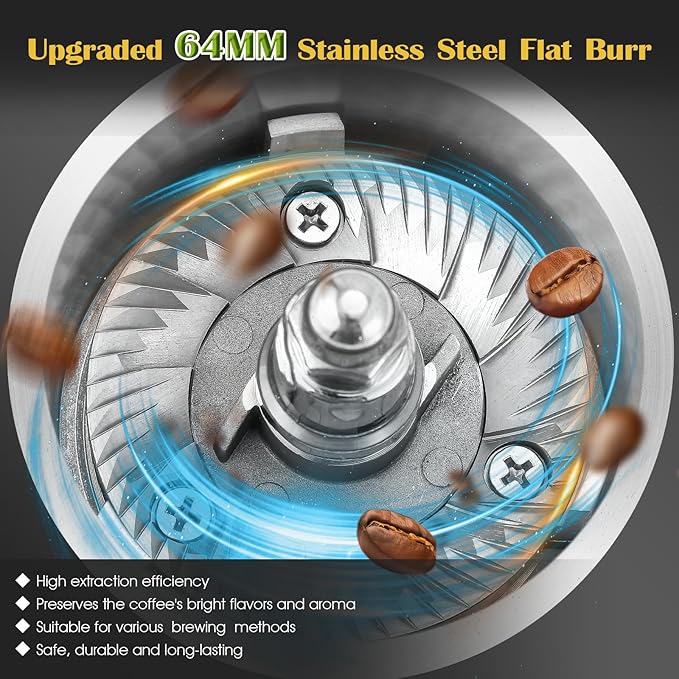 Commercial Coffee Grinder Heavy Duty - 18 Precise Settings, 64mm SS Flat Burrs, Touch Control, 35oz Hopper for Business and Home Use, 400w