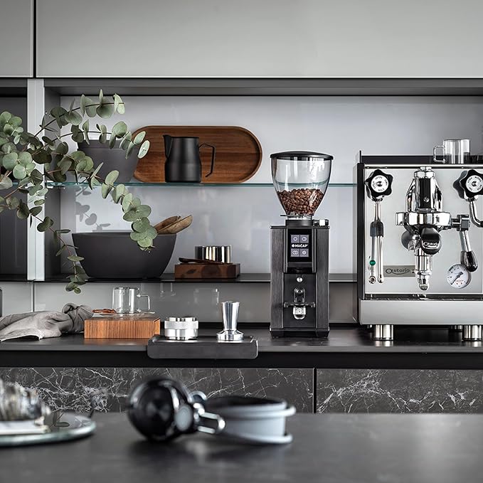 LEO 55 Touch Burr Coffee Grinder, Satin Black – 55mm Flat Burrs, Compact & Quiet, Stepless Micrometric Adjustment, Precision Grinding, Home Espresso Machine Compatible, Touch Screen