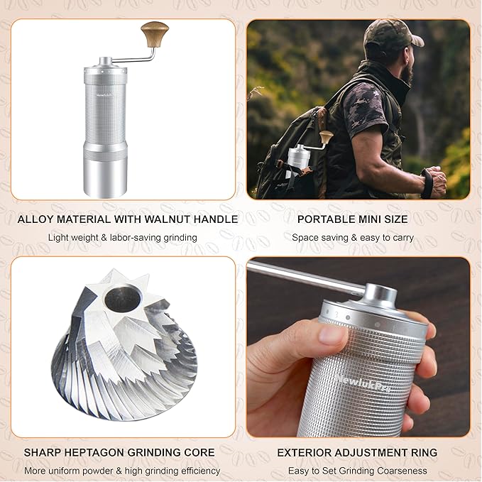 M7 Manual Coffee Grinder, Capacity 35g, Seven Segment Burr Sharpening, 48 External Grind Settings, for Manual Coffee Mill Poured Over French Espresso
