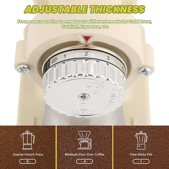 Electric Coffee Grinder Burr Espresso Coffee Bean Grinder Small Automatic Stainless Steel Coffee Mill With Brush, Creamy White