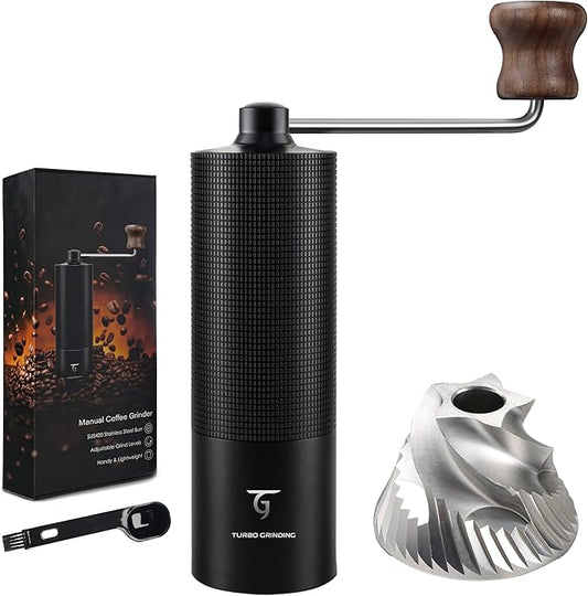 SUNYA Manual Coffee Grinder with Stainless Steel Conical Burr. Aluminum Shell Hand Coffee Bean Mill with Adjustable Settings. Coffee Recipes Booklet Included (MCG-02 Black)