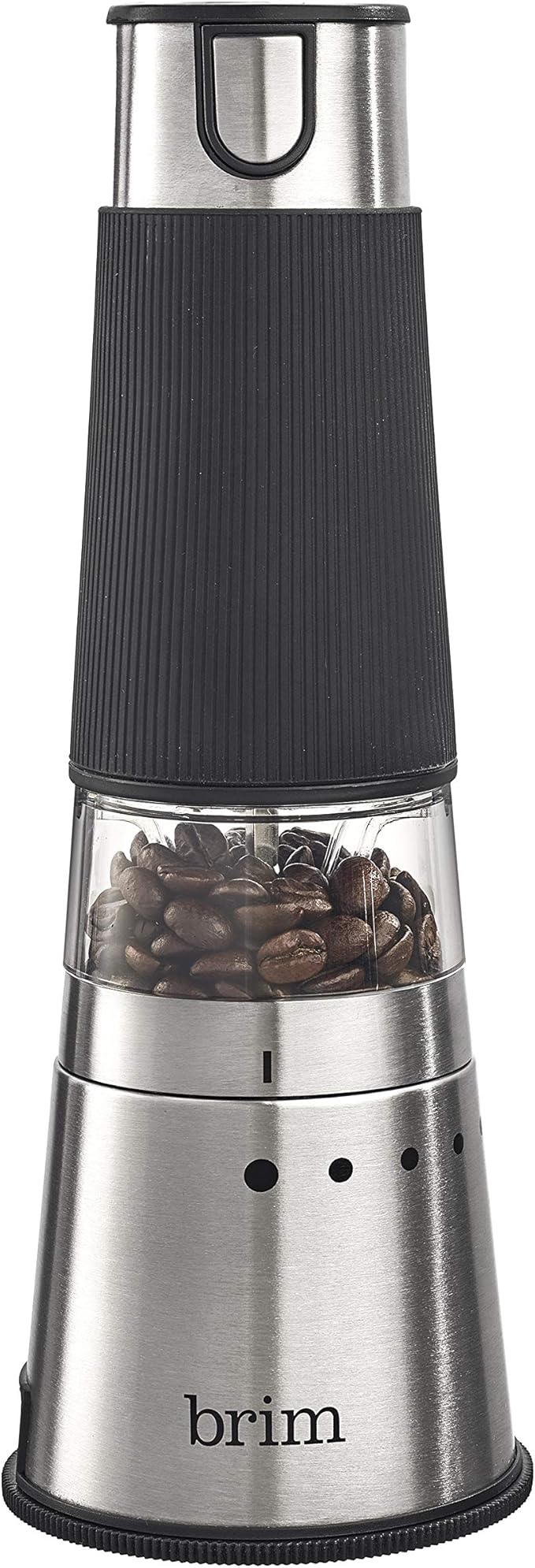 Brim Electric Handheld Burr Coffee Grinder, Simple One-Touch Operation, 9 Precise Grind Settings from Espresso to French Press, Removable 30g Ground Container for Easy Clean Up, Stainless Steel/Black