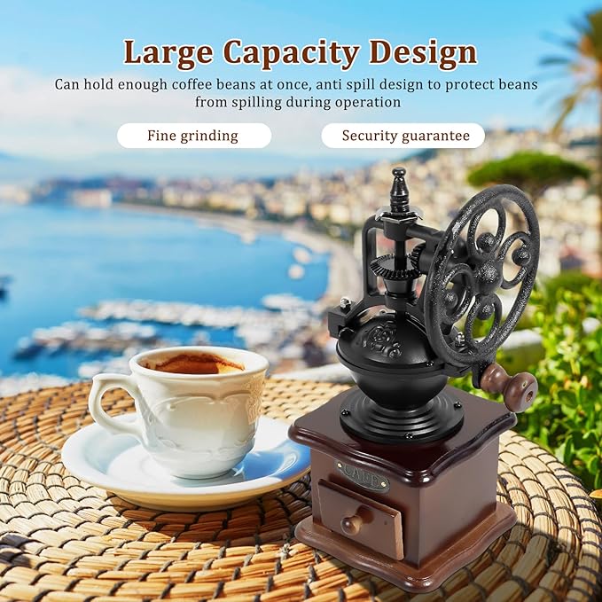 Manual Coffee Grinder, Mini Hand Coffee Grinder, Ceramic Burr Coffee Bean Mill with Hand Crank for Home Use, Travel, Camping, Pour Over, etc, 5 Adjustable Settings, Vintage Wooden Coffee Decor
