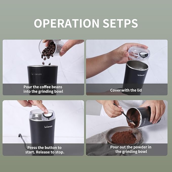 Electric Coffee Grinder, 200W, Stainless Steel Cutter Head, Portable, Household Spice Grinder, 28,000 RPM, Can Make 12 Cups of Coffee At A Time, Suitable for Office Camping (Black)