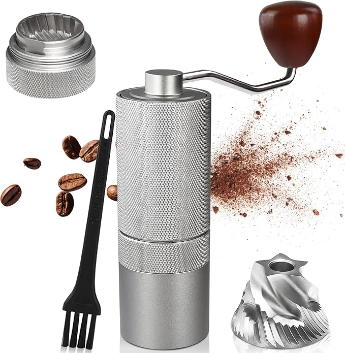 Detachable Manual Coffee Grinder with 25 Level Stainless Steel Conical Burr Portable Aluminum Coffee Bean Grinder Suitable for Moka Pot Espresso French Press Pour Over Maker Easy Cleaning with Brush