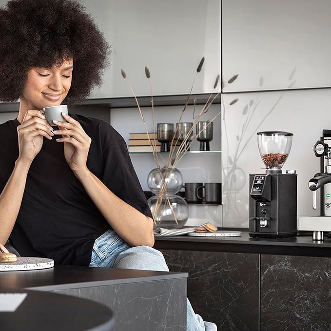 LEO 55 Touch Burr Coffee Grinder, White – 55mm Flat Burrs, Compact & Quiet, Stepless Micrometric Adjustment, Precision Grinding, Home Espresso Machine Compatible, Touch Screen