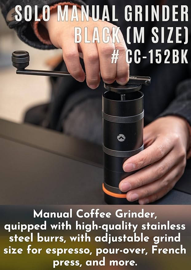 CAMPINGMOON Portable Manual Coffee Grinder, Stainless Steel Burr, Foldable Handle, Hand Grinder for Camping & Travel CC-115,CC-152 (Black, M (25-27g))