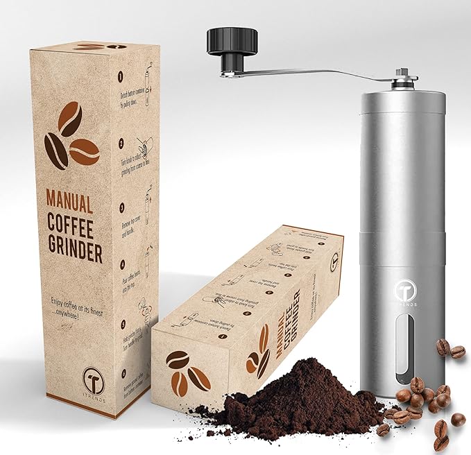 Manual Coffee Grinder by iTrends – Stainless Steel Manual Coffee Bean Grinder, Manual Burr Hand Crank Coffee Grinder with Adjustable Settings for Espresso to Coarse Coffee. Perfect Coffee Lovers Gift.