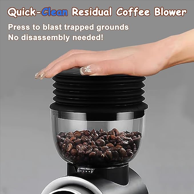 Electric Conical Burr Coffee Bean Grinder with 25 Precise Settings, Touchscreen Adjustable Electric Burr Mill with LED Screen, Organ-Style Powder Blower (Anti-static)