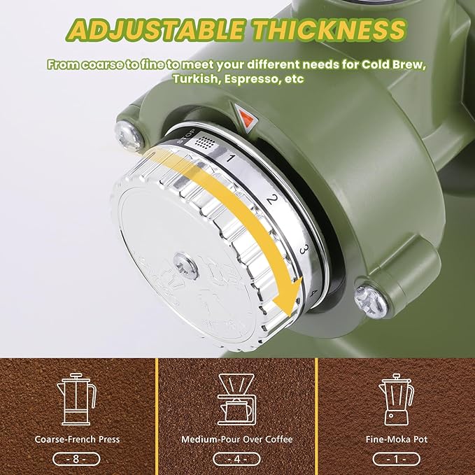 Electric Coffee Grinder Burr Espresso Coffee Bean Grinder Small Automatic Stainless Steel Coffee Mill With Brush, Pea Green
