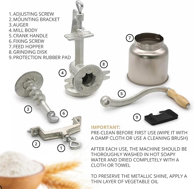 Handheld Iron Grain Mill - Manual Mill Food Grinder Hand Crack Corn Grinder Crank Grains Oats Corn Wheat Coffee Nuts Malt Mill Hand Operated Grain