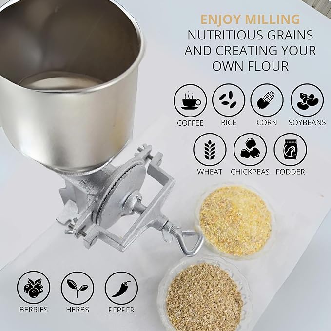 Handheld Iron Grain Mill - Manual Mill Food Grinder Hand Crack Corn Grinder Crank Grains Oats Corn Wheat Coffee Nuts Malt Mill Hand Operated Grain