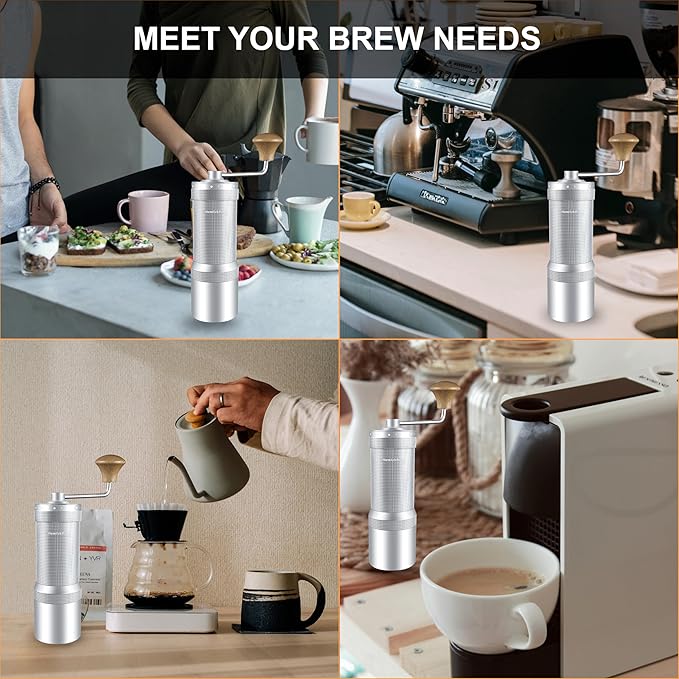 M7 Manual Coffee Grinder, Capacity 35g, Seven Segment Burr Sharpening, 48 External Grind Settings, for Manual Coffee Mill Poured Over French Espresso