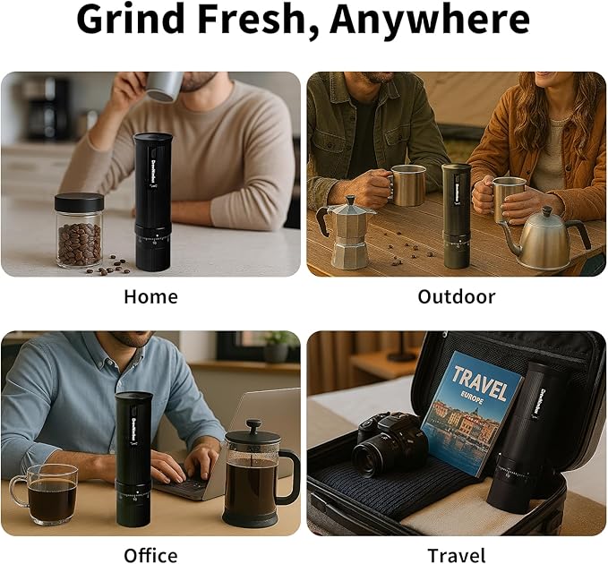 Portable Electric Coffee Grinder – Rechargeable Coffee Bean Grinder with Stainless Steel Conical Burr for Travel, Camping – External Adjustable Settings for Espresso, Pour Over & French Press