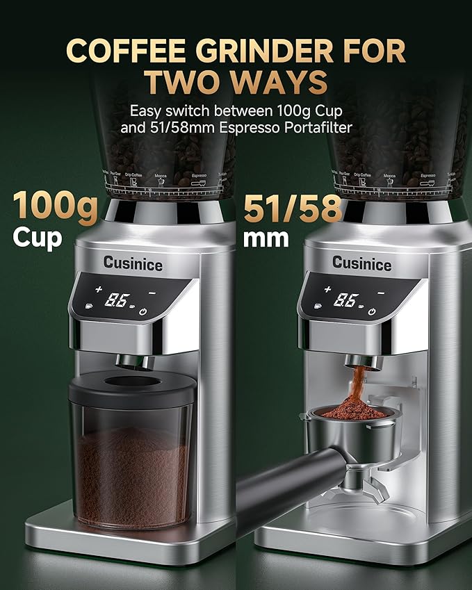 Conical Burr Coffee Grinder with 40mm Stainless Steel Burr, 34 Grind Settings & Anti-Static, Electric Espresso Grinder for Home Use