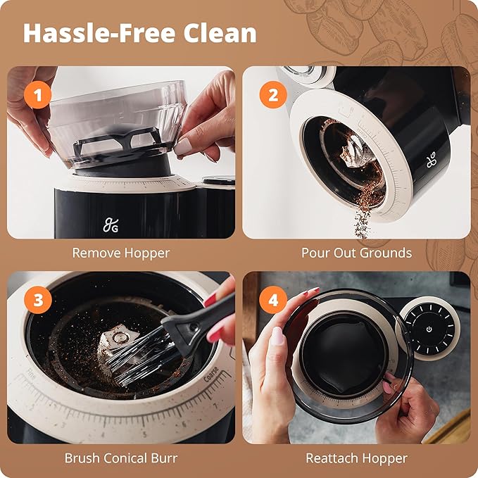 Greater Goods Coffee Grinder with Scale, One-Touch Electric Conical Burr Grinder with 8-Position Grind Selector, Anti-Static Grounds Basket, Onyx Black