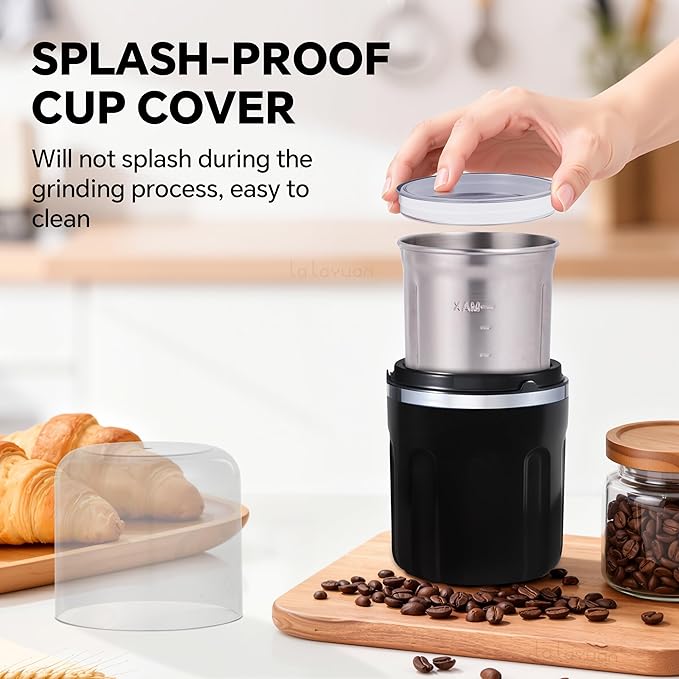 Electric Coffee Grinder, 28000rpm, Vegetable, Seed, Spice Grinding, Kitchen Wet Grinding and Dry Grinding 2-in-1, Removable Bowl, US Plug (Black, Dry Grind (1 Bowl))