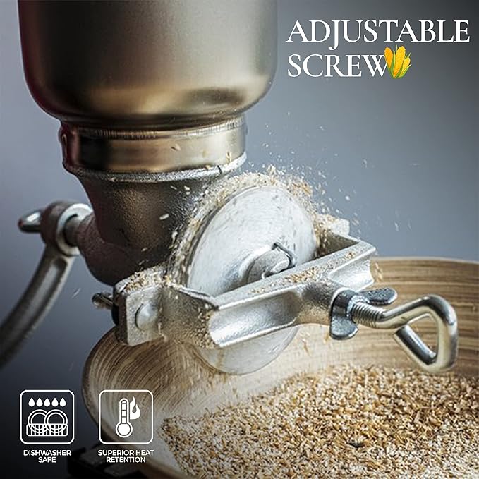 Alpine Cuisine Manual Cast Iron Coffee Grinder 17" High Hopper Multi-Purpose Mill for Corn Nuts Wheat Spices Seed Herbs Heavy Duty for Kitchen Homes & Restaurant, Silver