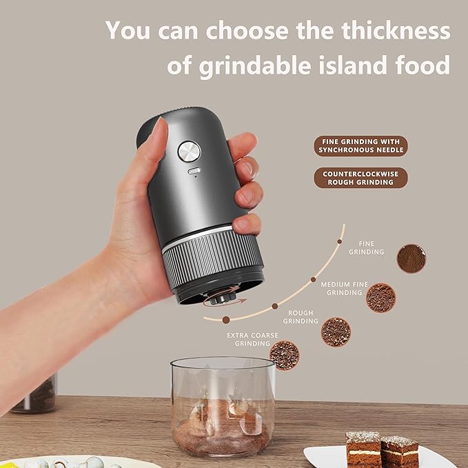 Electric Coffee Grinder Rechargeable Mini Coffee Grinder Adjustable Coarse to Fine for Coffee Beans, Spices, Herbs, Portable for Travel, Camping (white)