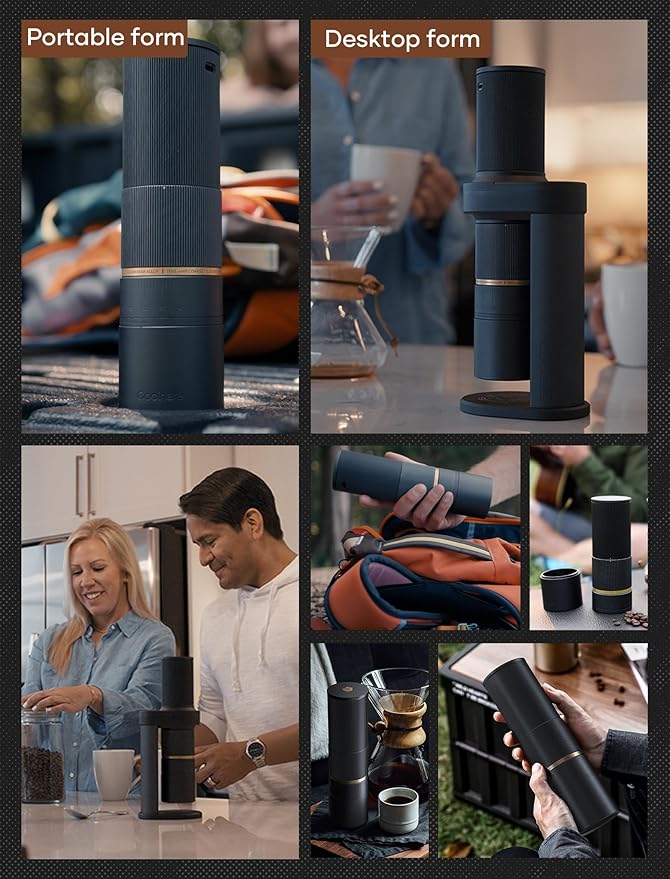 Cocinare Coffee Grinder Electric Wireless 2-in-1 Portable & Removable Countertop Kit, Burr Coffee Grinders, for Drip, Espresso & Cold Brew - Black