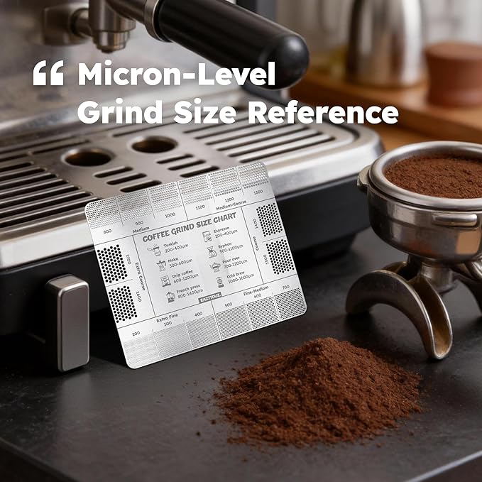 Stainless Steel Coffee Grind Size Ruler – Laser-Engraved Brew Reference & Micron Grind Chart, Burr Grinder Calibration Tool for Espresso, Pour Over, French Press & Cold Brew