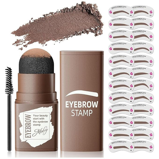 Eyebrow Stamp Stencil Kit - Eye Brow Stencil Kit for Beginners, Brow Stencil and Stamp Kit Long-lasting, Smudge-Proof & Waterproof, 24 Reusable Eyebrow Shapes Stencils for Perfect Brow (Dark Brown)