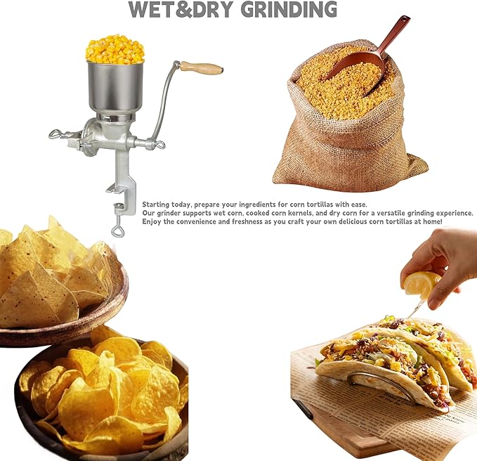 Manual Grain Mill Grinder, 7.5 lb Heavy Duty Cast Iron Hand Crank Corn Grinder, Table Clamp Wheat Flour Maker for Coffee, Nut, Oats and Home Brewing