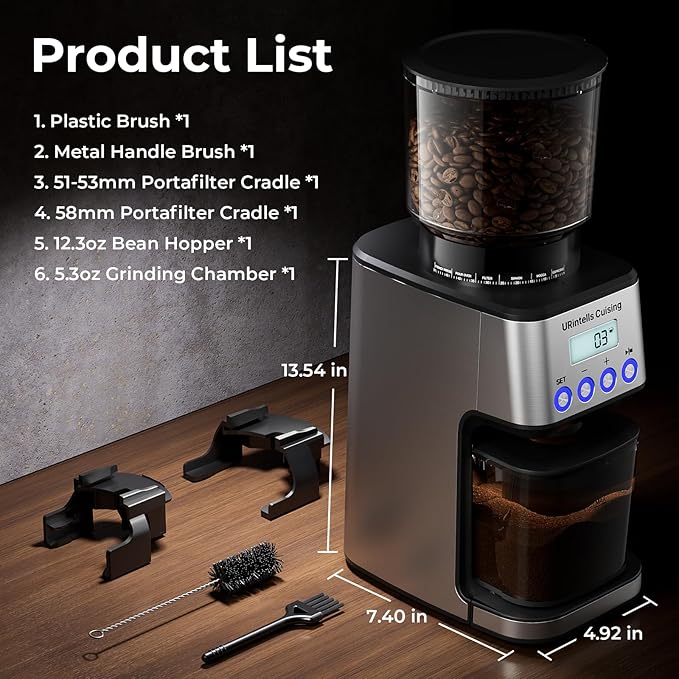 Espresso Grinder, Burr Coffee Grinder with 51 Grind Settings, Precision Timer, Stainless Steel Coffee Grinder with Easy Cleaning, Anti-Static Design & 3 Operation Modes