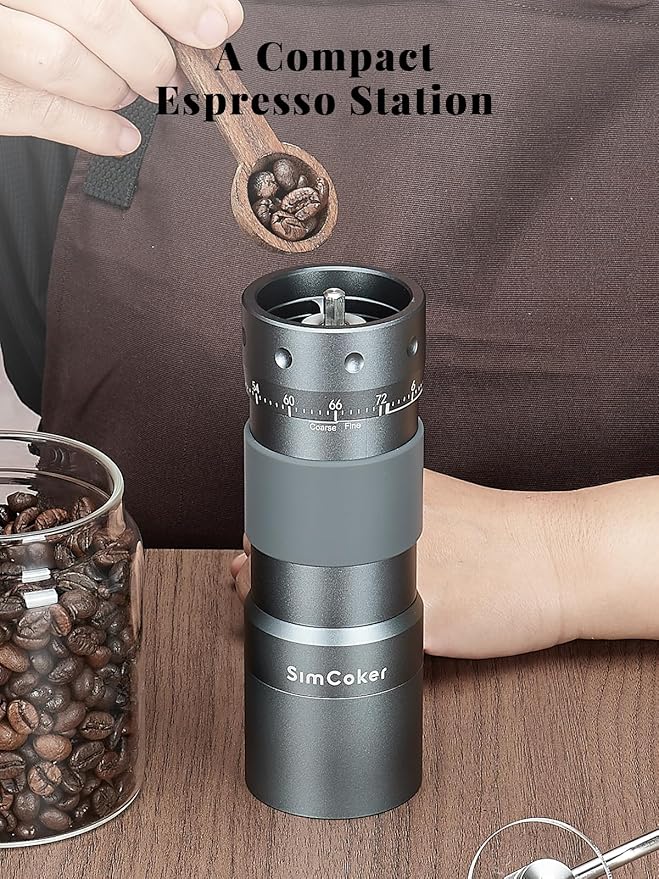 Manual Coffee Grinder with 16μm External Adjustment, Precision Espresso & Pour Over Grinder, CNC Stainless Steel Conical Burr, Drill-Compatible Aluminum Body, Portable Coffee Grinder, Grey
