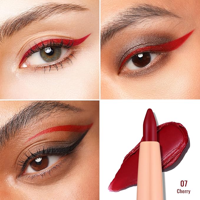 Oulac Waterproof Eyeliner Pencil Set - Smooth and Creamy, Retractable Eye Makeup for Precision Application, Vegan & Cruelty-Free, 07 Cherry+LL06 Mulled Wine+LL08 Ruby