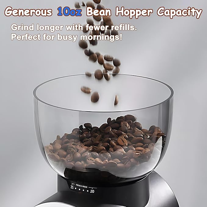 Electric Conical Burr Coffee Bean Grinder with 25 Precise Settings, Touchscreen Adjustable Electric Burr Mill with LED Screen, Organ-Style Powder Blower (Anti-static)