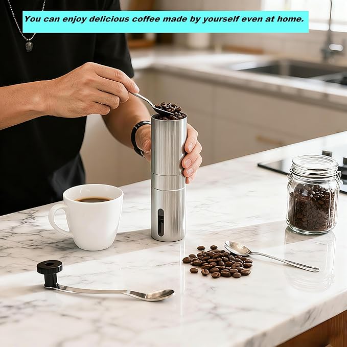 Manual Coffee Grinder with Ceramic Conical Burr - Adjustable Setting Coffee Bean Grinder for Espresso Drip French Press - Portable Hand Crank with Detachable Handle