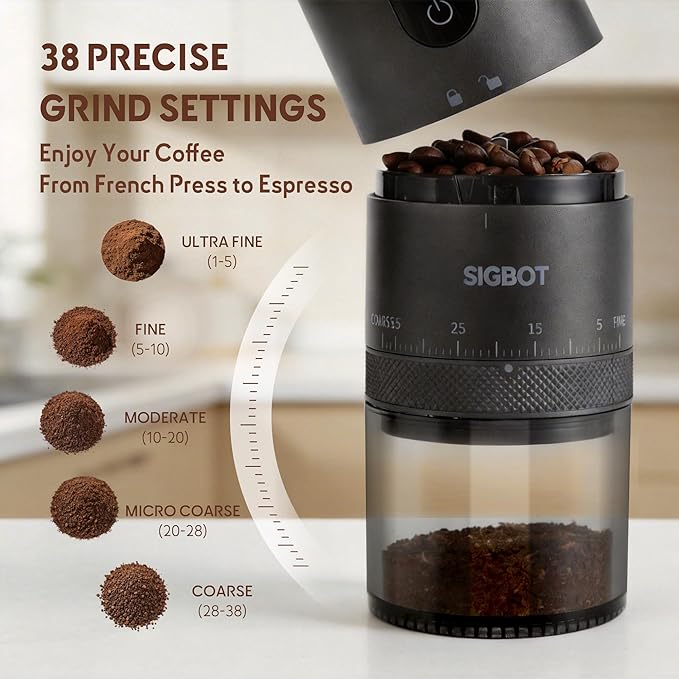 Portable Electric Burr Coffee Grinder -38 External Grind Settings - 1.7X Faster Grinding-Conical Ceramic Burrs&2000mAh Battery-Espresso Grinder for Travel, Camping, Home,Office