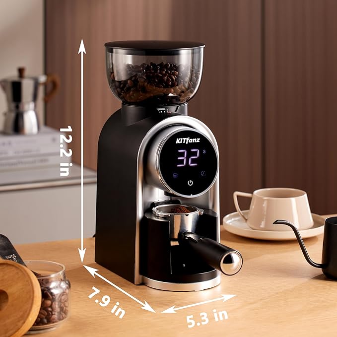 Electric Conical Burr Coffee Bean Grinder with 25 Precise Settings, Touchscreen Adjustable Electric Burr Mill with LED Screen, Organ-Style Powder Blower (Anti-static)