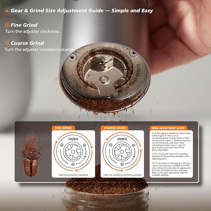 Portable Electric Coffee Grinder, Rechargeable Handheld Grinder with Stainless Steel Conical Burr, Adjustable Grind Settings, for Espresso, Moka, Pour Over, French Press, Cold Brew, Obsidian