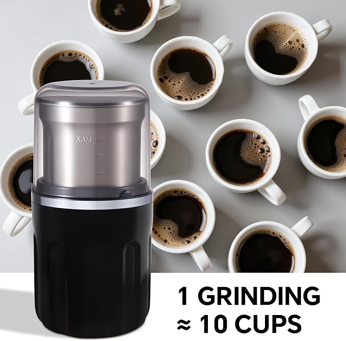 Electric Coffee Grinder, 28000rpm, Vegetable, Seed, Spice Grinding, Kitchen Wet Grinding and Dry Grinding 2-in-1, Removable Bowl, US Plug (Black, Dry Grind (1 Bowl))