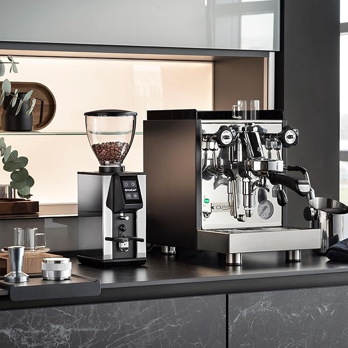 LEO 55 Touch Burr Coffee Grinder, Chrome – 55mm Flat Burrs, Compact & Quiet, Stepless Micrometric Adjustment, Precision Grinding, Home Espresso Machine Compatible, Touch Screen