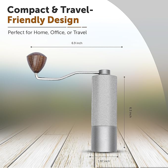5 in 1 Manual Stainless Steel Coffee Grinder - Espresso Grinder, Manual Coffee Grinder, Coffee Grinder, Conical Coffee Burr Grinder with Double Bearing, Steel Body