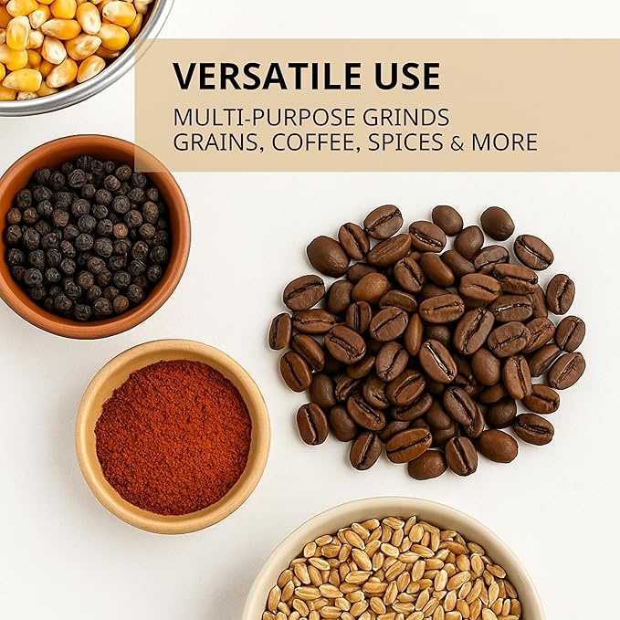 Manual Grain Mill Grinder – Cast Iron Hand Crank Mill with 2 Hoppers for Corn Wheat Coffee Flour Silver Grain Grinder Manual for Kitchen Includes Plate Cover Rubber Pad Extra Pin