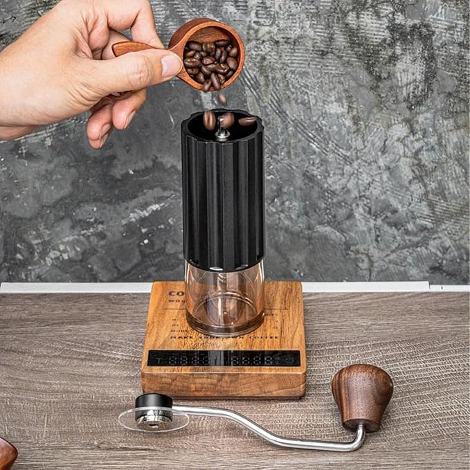 Manual Coffee Grinder, Stainless Steel Conical Burr, High Precision Adjustable Coffee Bean Grinder with Hand, Handheld Portable Grinder for Espresso, Camping, Travel and Home, Black (Black)