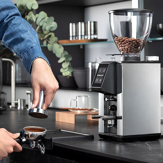 LEO 55 Touch Burr Coffee Grinder, White – 55mm Flat Burrs, Compact & Quiet, Stepless Micrometric Adjustment, Precision Grinding, Home Espresso Machine Compatible, Touch Screen
