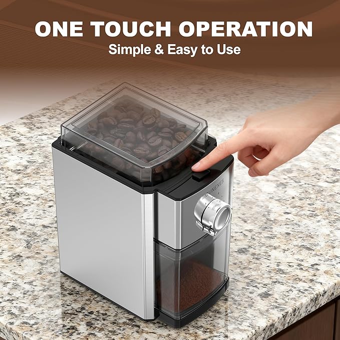 Burr Coffee Grinder Electric, Adjustable Coffee Grinder for Home Use, Burr Mill Grinder with 17 Grinding Settings, Compact Size and Easy to Use for Espresso, Pour Over & Cold Brew