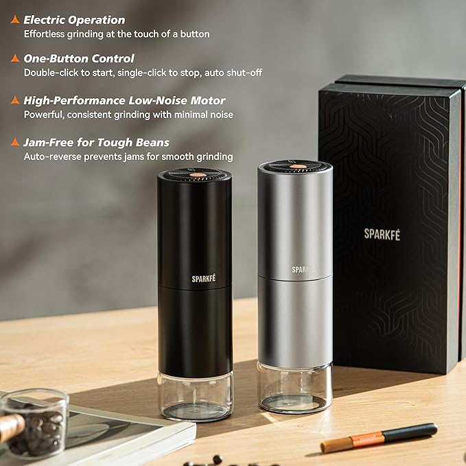 Portable Electric Coffee Grinder, Rechargeable Handheld Grinder with Stainless Steel Conical Burr, Adjustable Grind Settings, for Espresso, Moka, Pour Over, French Press, Cold Brew, Obsidian