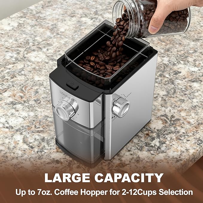 Burr Coffee Grinder Electric, Adjustable Coffee Grinder for Home Use, Burr Mill Grinder with 17 Grinding Settings, Compact Size and Easy to Use for Espresso, Pour Over & Cold Brew