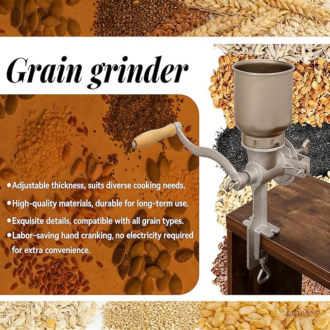 Hand Crank Manual Corn Grain Grinder, Portable Table Clamp Maker Hand Corn Mill for Wheat Grains Coffee Nut Mill, Great for Restaurants, Commercial Kitchens, Bakery, Home Cook
