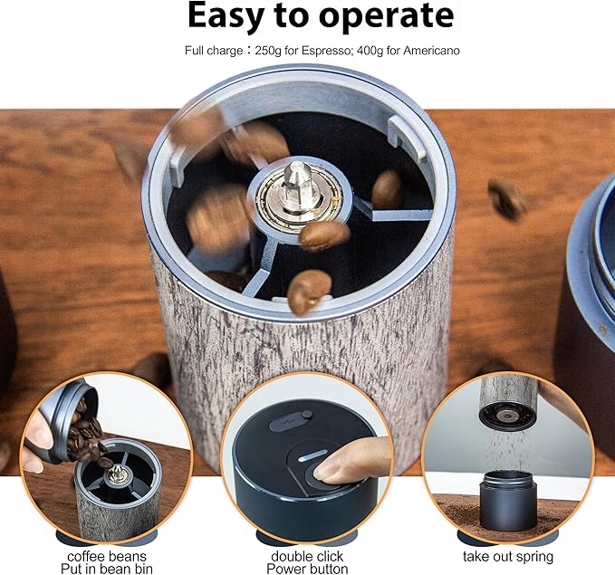 CERA+ Portable Burr Coffee Grinder Electric Espresso Grinder Machine Suitable for Travel,Camping,Hiking with Bag,Gold