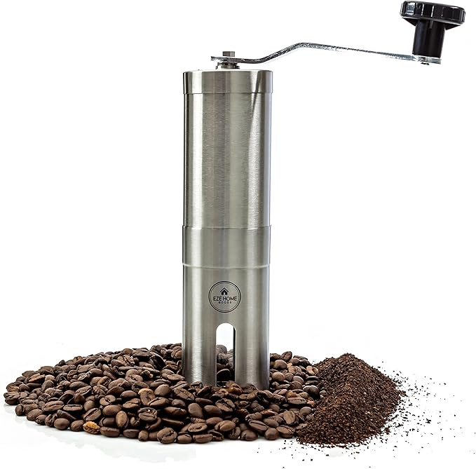 Hand Coffee Mill Grinder with Conical Ceramic Burr | Consistent Grind Every Time, Professional Grade, Stainless Steel, Lightweight and Portable, Heavy Duty Extra Long Hand Crank